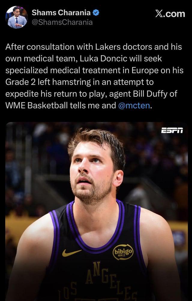 东契奇飞赴欧洲接受左腿筋二级拉伤治疗力求加